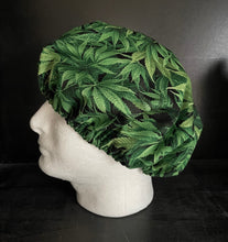 Load image into Gallery viewer, Cannabis Marijuana Leaves Green Fabric Unisex Medical Surgical Scrub Caps Men & Women Tie Back and Bouffant Hat Styles