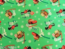 Load image into Gallery viewer, Christmas Holiday CARS Green Fabric Unisex Medical Surgical Scrub Caps Men & Women Tie Back and Bouffant Hat Styles
