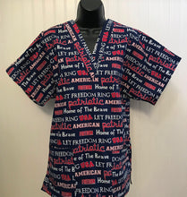 Load image into Gallery viewer, Patriotic Medical Scrub Top American USA Home of the Brave Let Freedom Ring Unisex Style for Men & Women