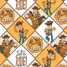 Load image into Gallery viewer, Toy Story Sherriff Woody Let's Ride Fabric Nurse Unisex Medical Surgical Scrub Caps Men & Women Tie Back and Bouffant Hat Styles