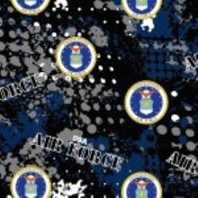 Load image into Gallery viewer, Patriotic US Military Branch USAF Air Force GEO Logo Blue Black Gray Fabric Nurse Medical Scrub Top Unisex Style for Men & Women