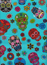 Load image into Gallery viewer, Folkloric Aqua Rainbow Day of the Dead Sugar Candy Skull Nurse Medical Scrub Top Unisex Style for Men & Women