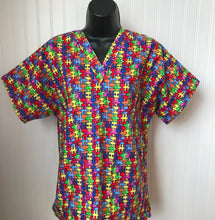 Load image into Gallery viewer, Autism Medical Scrub Top Puzzle Piece Unisex Style for Men & Women