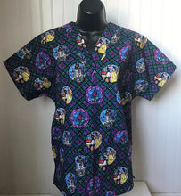 Load image into Gallery viewer, Beauty and the Beast Belle Medical Scrub Top Stained Glass Circles Unisex Style for Men & Women
