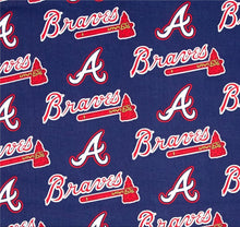 Load image into Gallery viewer, Solid Black Scrub Top with Atlanta Braves Baseball Fabric on *Neck Band & Pocket Options* Medical Scrub Top Unisex Style Shirt for Men & Women