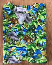 Load image into Gallery viewer, Dinosaurs Medical Scrub Top Bright Colorful Prehistoric Unisex Style for Men & Women