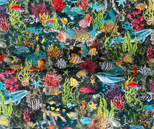 Load image into Gallery viewer, Hawaiian Ocean Sea Life Dolphins Coral Reef Medical Scrub Top Unisex Style for Men & Women