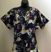 Load image into Gallery viewer, Carousel Merry Go Round Horses Medical Scrub Top Blue Unisex Style for Men & Women