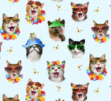 Load image into Gallery viewer, Animals Funny Cat Selfie Beach Vacation on Blue Fabric Unisex Medical Surgical Scrub Caps Men & Women Tie Back and Bouffant Hat Styles