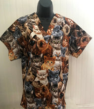 Load image into Gallery viewer, Cat Medical Scrub Top Cat Breeds Unisex Style Scrub Shirt for Men & Women