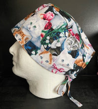 Load image into Gallery viewer, Garden Cats & Kittens Packed Fabric Unisex Medical Surgical Scrub Caps Men & Women Tie Back and Bouffant Hat Styles