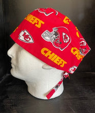 Load image into Gallery viewer, KANSAS CITY CHIEFS FOOTBALL Unisex Medical Surgical Scrub Caps Men & Women Tie Back and Bouffant Hat Styles