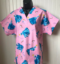 Load image into Gallery viewer, Cinderella Medical Scrub Top at the Ball Pink Fabric Unisex Style for Men & Women