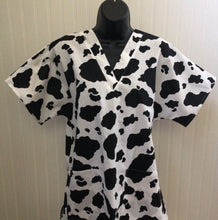 Load image into Gallery viewer, Cow Medical Scrub Top Cowhide Animal Skin Black White Fabric Unisex Style for Men & Women
