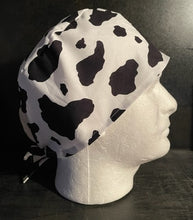 Load image into Gallery viewer, Cow Cowhide Animal Skin Black White Fabric Unisex Medical Surgical Scrub Caps Men & Women Tie Back and Bouffant Hat Styles