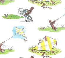 Load image into Gallery viewer, Curious George Monkey Flying a Kite, Riding a Bike White Fabric Nurse Medical Scrub Top Unisex Style for Men & Women