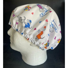 Load image into Gallery viewer, Animal Hospital Veterinary Dalmatian Fabric Unisex Medical Surgical Scrub Caps Men & Women Tie Back and Bouffant Hat Styles