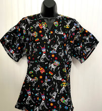 Load image into Gallery viewer, Day of the Dead Dogs Medical Scrub Top Candy Skull Skeletons Unisex Style for Men & Women