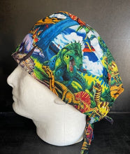 Load image into Gallery viewer, Dinosaurs Fabric Unisex Medical Surgical Scrub Caps Men & Women Tie Back and Bouffant Hat Styles
