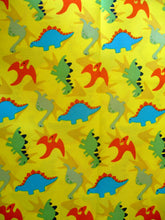 Load image into Gallery viewer, Bright Colorful Prehistoric Dinosaurs Yellow Fabric Unisex Medical Surgical Scrub Caps Men & Women Tie Back and Bouffant Hat Styles