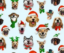 Load image into Gallery viewer, Christmas Holidays Cute Santa Puppy Dogs Faces Selfies Blue Fabric Unisex Medical Surgical Scrub Caps Men & Women Tie Back and Bouffant Hat Styles