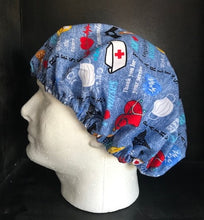 Load image into Gallery viewer, Medical Theme Hero Nurses Nursing is the Work of the Heart Unisex Medical Surgical Scrub Caps Men & Women Tie Back and Bouffant Hat Styles
