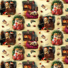 Load image into Gallery viewer, Merry Christmas Adorable Cozy Fireside Puppy Dogs Fabric Unisex Medical Surgical Scrub Caps Men & Women Tie Back and Bouffant Hat Styles