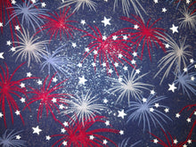 Load image into Gallery viewer, Patriotic Fireworks Red White Blue Glitter Shimmer Fabric Nurse Medical Scrub Top Unisex Style for Men & Women