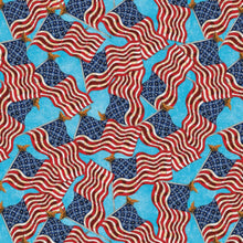 Load image into Gallery viewer, Patriotic American USA Flags Red White on Light Blue Fabric Unisex Medical Surgical Scrub Caps Men & Women Tie Back and Bouffant Hat Styles