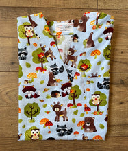 Load image into Gallery viewer, Forest Animals Medical Scrub Top Fox Deer Owl Racoon Bear Unisex Relaxed Fit Style for Men & Women