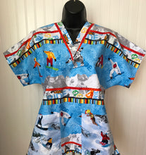 Load image into Gallery viewer, Sports Winter Snowboarders 2 tone fabric Nurse Medical Profession Scrub Top Unisex Style for Men & Women