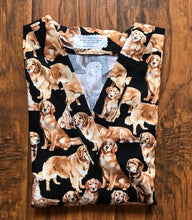 Load image into Gallery viewer, Golden Retriever Medical Scrub Top Puppy Dogs Fabric Veterinary Tech Unisex Style for Men & Women