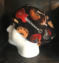 Load image into Gallery viewer, Guitars Electric & Acoustic Fabric Unisex Medical Surgical Scrub Caps Men & Women Tie Back and Bouffant Hat Styles
