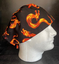 Load image into Gallery viewer, Dragon Fire Breathing Flames Fourth Wing Inspired Unisex Medical Surgical Scrub Caps Men & Women Tie Back and Bouffant Hat Styles