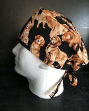 Load image into Gallery viewer, Golden Retriever Puppy Dogs Fabric Unisex Medical Surgical Scrub Caps Men & Women Tie Back and Bouffant Hat Styles