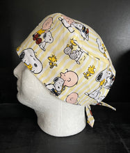 Load image into Gallery viewer, Peanuts Charlie Brown & Snoopy Man's Best Friend Fabric Unisex Medical Surgical Scrub Caps Men & Women Tie Back and Bouffant Hat Styles