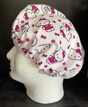 Load image into Gallery viewer, White Kitty Fabric Unisex Medical Surgical Scrub Caps Men & Women Tie Back and Bouffant Hat Styles