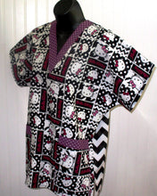 Load image into Gallery viewer, Kitty Medical Scrub Top Purple Black 2 Tone Fabric Chevron Back Fabric Unisex Style for Men & Women