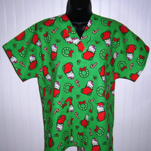 Load image into Gallery viewer, Christmas Medical Scrub Top Hello Kitty Cat Wreath Sock Unisex Style for Men & Women