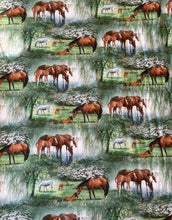 Load image into Gallery viewer, Beautiful Horses & Foal in Nature Grazing Large Print Fabric Unisex Medical Surgical Scrub Caps Men & Women Tie Back and Bouffant Hat Styles