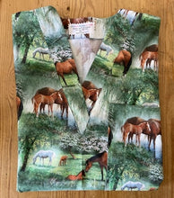 Load image into Gallery viewer, Horses & Foal Medical Scrub Top in Nature Grazing Large Print Unisex Style for Men & Women