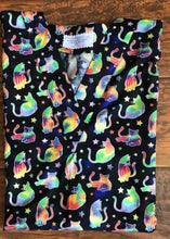 Load image into Gallery viewer, Cat Medical Scrub Top Bright Rainbow Kitty Cats Stars Unisex Style for Men & Women