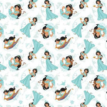 Load image into Gallery viewer, Aladdin Princess Jasmine Flying Carpet Over White Fabric Unisex Medical Surgical Scrub Caps Men & Women Tie Back and Bouffant Hat Styles