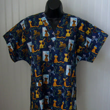 Load image into Gallery viewer, Cats Medical Scrub Top Curious Kitty Cats Will Play When Everyone is Away Vet Tech Unisex Style for Men & Women