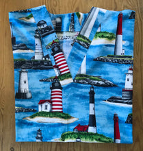 Load image into Gallery viewer, Nautical Medical Scrub Top Lighthouse Scene Large Print Unisex Style for Men & Women