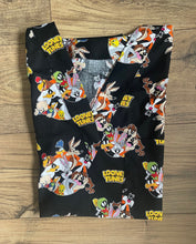 Load image into Gallery viewer, Looney Tunes Cartoon Medical Scrub Top Characters Packed Black Unisex Style for Men & Women