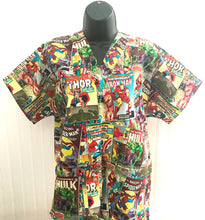 Load image into Gallery viewer, Marvel Avengers Captain America Iron Man Thor Hulk Medical Scrub Top Super Heroes Comic Book Covers Unisex Style Shirt for Men & Women