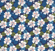 Load image into Gallery viewer, Hawaiian Tropical Medical Scrub Top Hibiscus Flowers Blue White Unisex Style for Men & Women