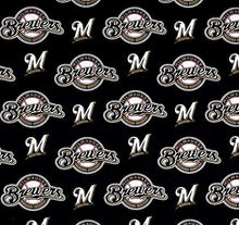 Load image into Gallery viewer, Solid Black Scrub Top with Milwaukee Brewers Baseball Fabric on *Neck Band & Pocket Options* Medical Scrub Top Unisex Style Shirt for Men & Women