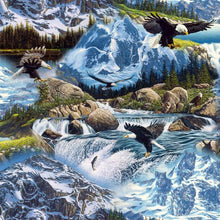 Load image into Gallery viewer, Mysterious Mountains in Nature, Can you find all the Animals? Bears Wolves Goats Eagles Fabric Nurse Medical Scrub Top Unisex Style for Men & Women *Last One
